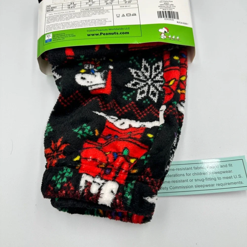 Peanuts Snoopy Christmas Kids Unisex Sleep Pajama Pants Black Red Small 6 NEW